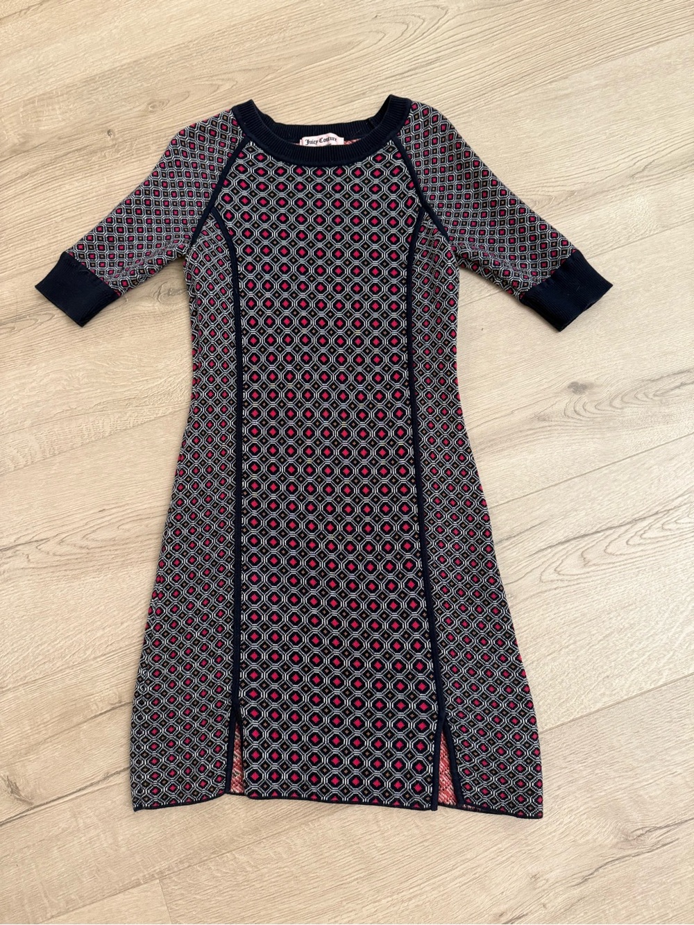 Juicy Couture Navy and Pink Geometric Midi Dress